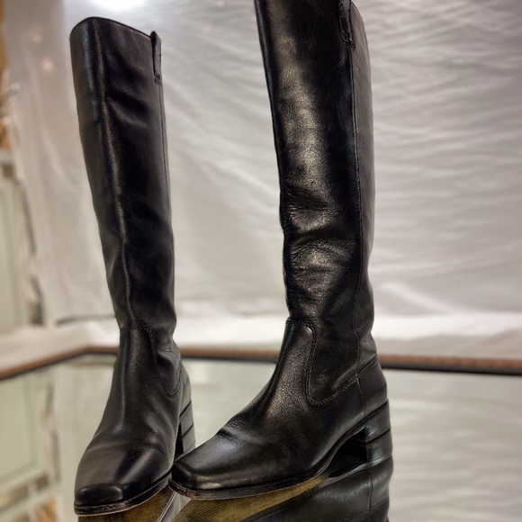 Michael Kors Riding Boots Leather Square Toe Black - Picture 6 of 8